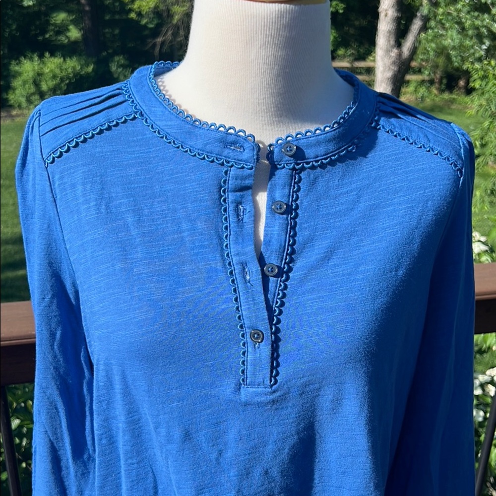 Boden Blue Button Down Shirt with Long Sleeves and Mandarin Collar, 100% cotton